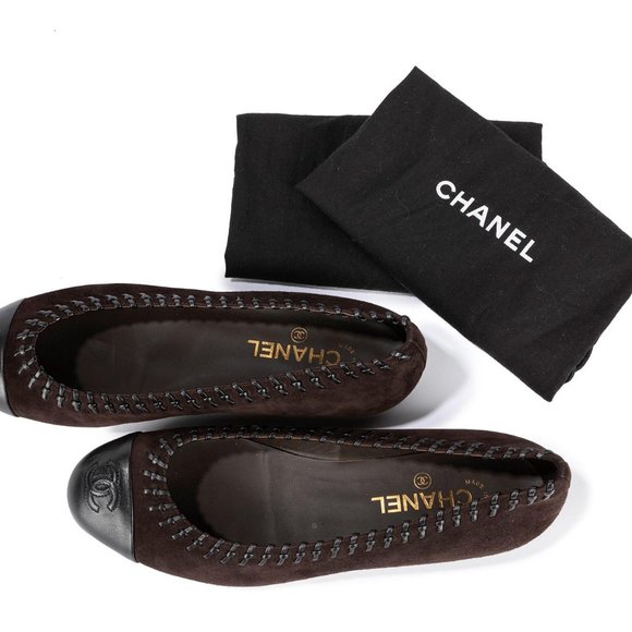 Chanel Suede Leather Dark Brown Captoe Ballerina Flats (FIRM) - Picture 1 of 1
